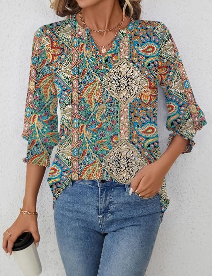 Three-Quarter Sleeve Casual Work Blouse